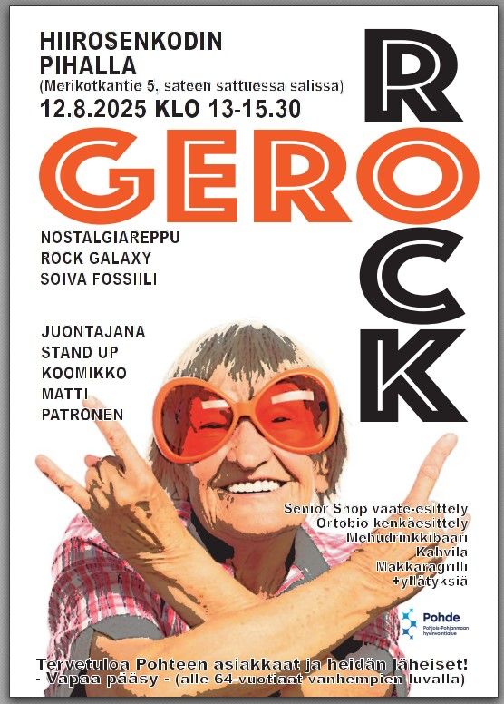 Ikäihminen rockjulisteessa.