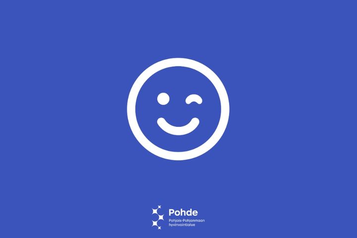 Hymynaama sinisellä pohjalla.
