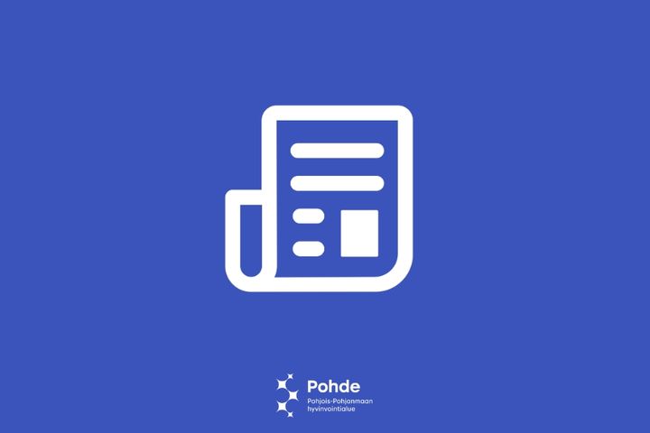 Ikonikuva, jossa sinisellä pohjalla valkoinen sanomalehti. Keskellä alhaalla Pohjois-Pohjanmaan hyvinvointialueen Pohteen logo.
