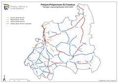 Talvi- ja pimeän ajan nopeusrajoitukset talvikaudella 2023 - 2024 Pohjois-Pohjanmaan ja Kainuun maanteillä.