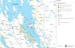 Esimerkkikartta, johon on merkitty yksityiset suojelualueet ja Natura 2000 -suojelualueet.