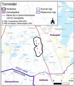 Hankealueen sijainti (YVA-selostus, ABO Energy Suomi Oy).