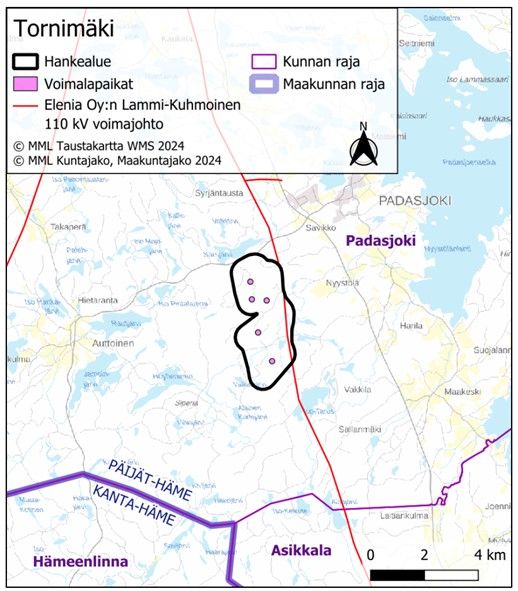 Hankealueen sijainti (YVA-selostus, ABO Energy Suomi Oy).