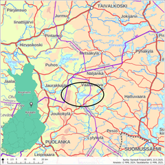 Kartta, jossa näkyy Suolijärven sijainti Puolangalla.