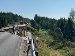 Tiemurtuma kesäisessä metsämaisemassa, jonka äärellä pelastusajoneuvoja.