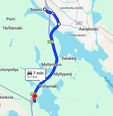 Kiertoreitti merkittynä. Kartta: GoogleMaps