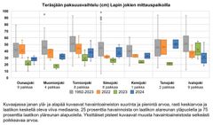 Teräsjään paksuusvaihtelu voi olla samalla joella eri kohdin suurta, yli 20 cm luokkaa.