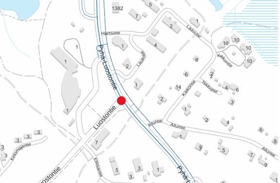 Luoston tulevan kiertoliittymän kohta kartalla