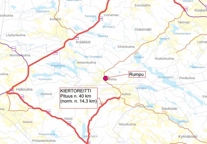 Kartta rummun sijainnista ja kiertoreitistä.