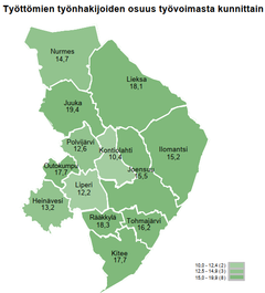 Työttömät työnhakijat kunnittain, Pohjois-Karjala, joulukuu 2023.