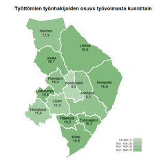 Työttömät työnhakijat kunnittain, Pohjois-Karjala, maaliskuu 2024.