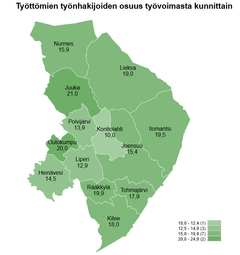 Työttömät työnhakijat kunnittain, Pohjois-Karjala, helmikuu 2025.