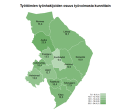 Työttömät työnhakijat kunnittain, Pohjois-Karjala, maaliskuu 2025.