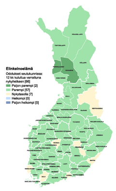 Elinkeinoelämän odotukset seutukunnittain vuoden päästä verrattuna nykyhetkeen. Kuva: työ- ja elinkeinoministeriö.