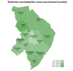 Työttömät työnhakijat kunnittain, Pohjois-Karjala, huhtikuu 2025.