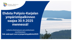 Ehdotuksia ympäristöpalkinnon vastaanottajiksi otetaan vastaan 30.9.2025 asti.
