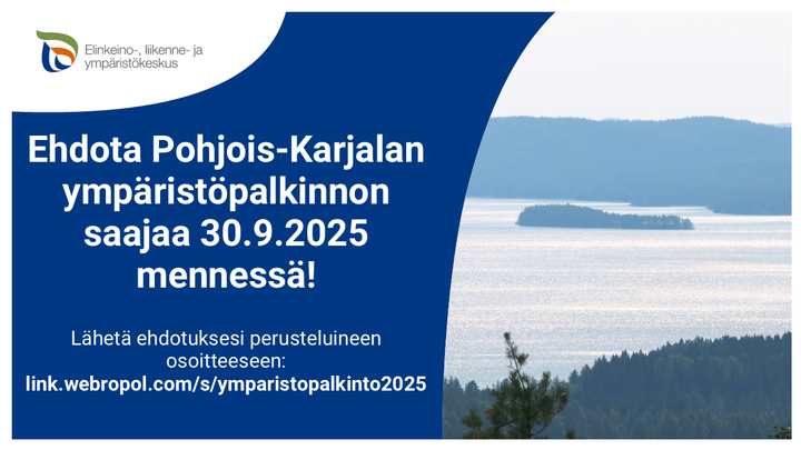 Ehdotuksia ympäristöpalkinnon vastaanottajiksi otetaan vastaan 30.9.2025 asti.