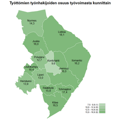 Työttömät työnhakijat kunnittain, Pohjois-Karjala, kesäkuu 2025.