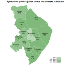 Työttömät työnhakijat kunnittain, Pohjois-Karjala, heinäkuu 2025.