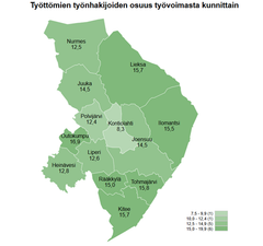 Elokuun 2025 työttömät työnhakijat kunnittain