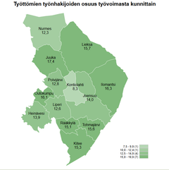 Työttömät kunnittain Pohjois-Karjala syyskuu 2025.