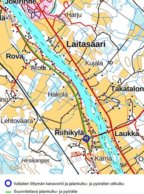 Karttaan on merkitty suunnittelualue Laitasaari-Kärnä Muhoksella.