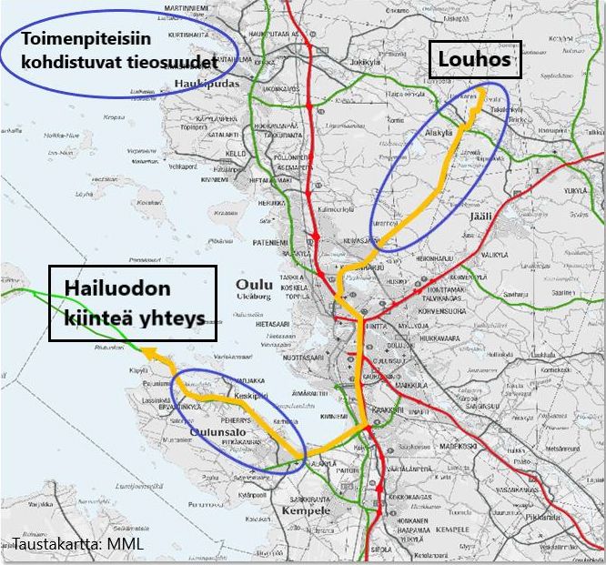 Maa-aineskuljetukset Hailuotoon ja toimenpiteisiin kohdistuvat tieosuudet