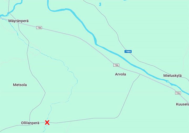 Mäyränojan siltatyömaan sijainti kartalla.