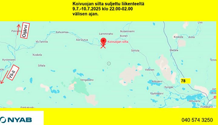 Koivuojan sillan sijainti kartalla.