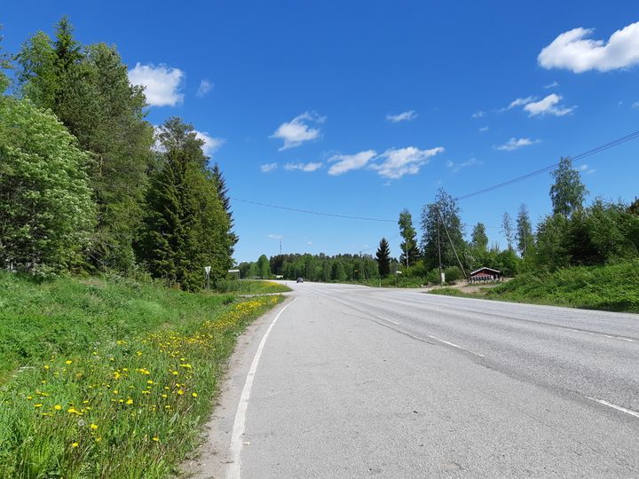 Kesäisen maantien bussipysäkki kuvituskuva.