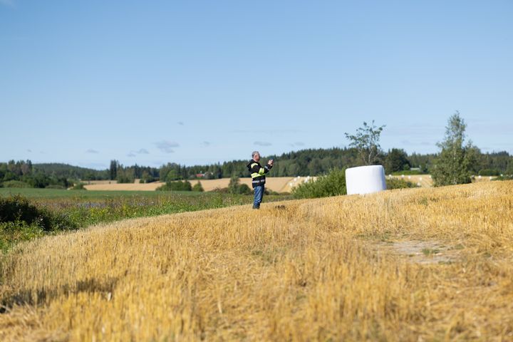 Kuvassa henkilö pellolla.