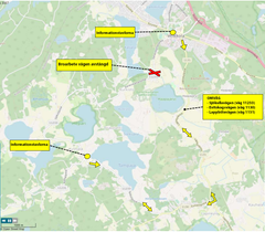 Omväg via Sjökullavägen (väg 11233), Evitskogsvägen (väg 1130) och Lappbölevägen (väg 1131).