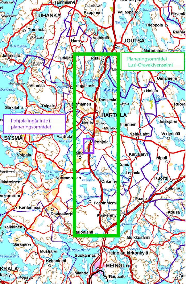 Planeringsområdet Lusi-Oravakivensalmi: Pohjola ingår inte i planeringsområdet.
