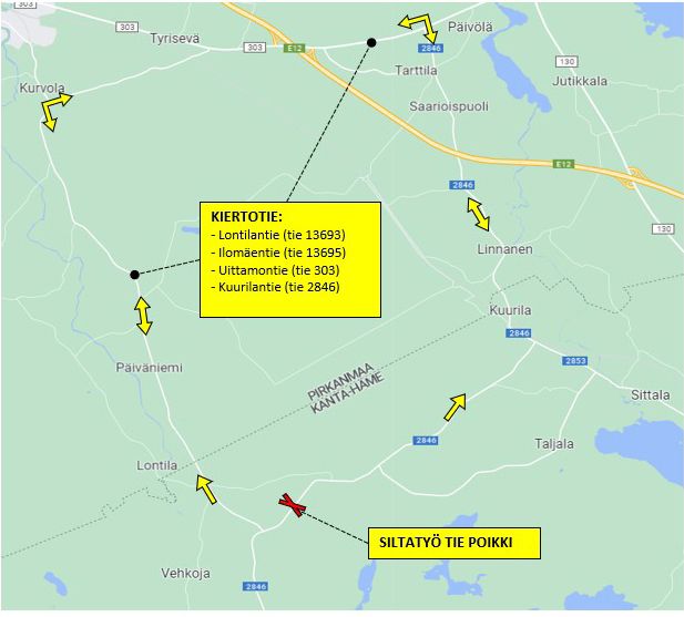 Kartta, työnaikainen kiertotie