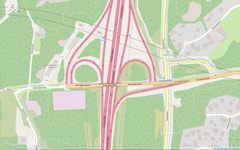 En karta som visar Björkbyledens viadukt i Vanda med omgivande vägar och grönområden.