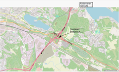 Karta över väg- och broplatser i ett stadområde.