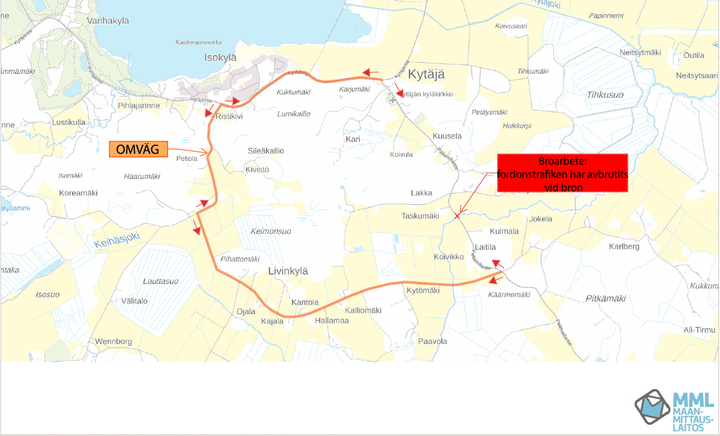 Karta%20som%20visar%20en%20omv%E4g%20f%F6r%20trafiken%20vid%20Keih%E4sjoki%20bron%20p%E5%20grund%20av%20broarbete.