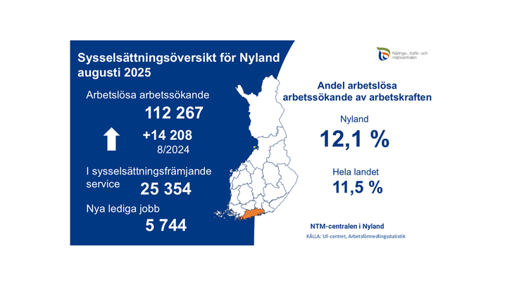 Sysselsättningsöversikt för Nyland 08/2025