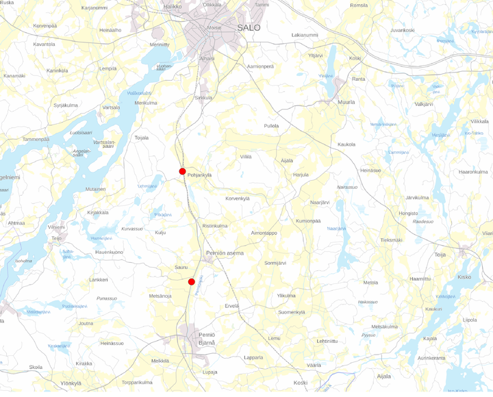 Rumpujen sijainnit kantatiellä 52.
