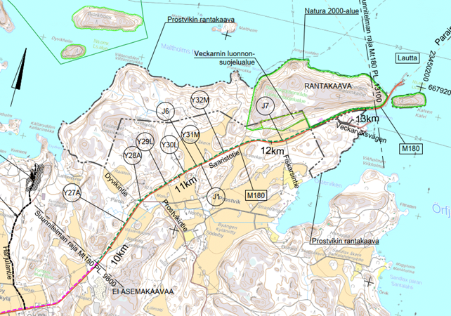Jalankulku- ja pyöräilyväylä kuvattuna kartalla.