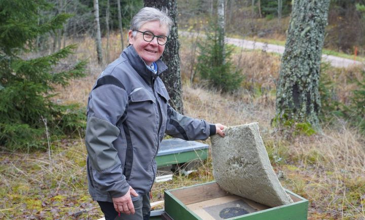 Satu Nurmi mehiläispesällä.