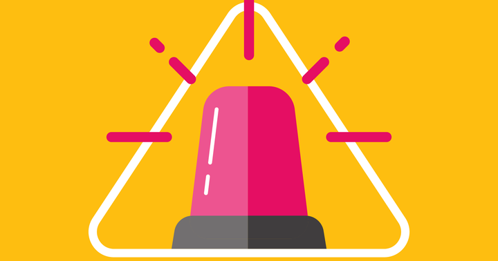 Kuvassa on vaaleanpunainen hälytysvalo keltaisella taustalla.