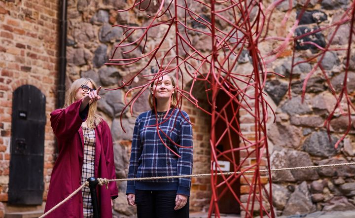 Hämeen linnassa vierailtiin vuoden 2024 aikana yhteensä 60 636 kertaa. Kuvassa Raija Jokisen Muistikuvia-näyttelyn taidetta. Hämeen linna on yksi Suomen kansallismuseon museokohteista. Kuva: Tommi Mattila