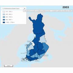 Mökkikauppojen määrä Suomessa vuosina 2003, 2013 ja 2023 maakunnittain viiteen luokkaan jaoteltuna.
