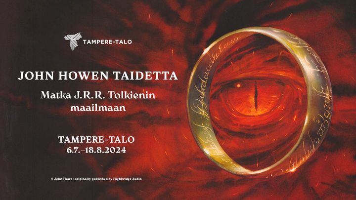 Fantasiataiteilija John Howen taidenäyttely on avoinna Tampere-talossa 6.7.–18.8.2024. Kuva: John Howe, "The Eye of Sauron", 2002, muste ja akvarelli paperille, alkuperäinen julkaisija Highbridge Audio.