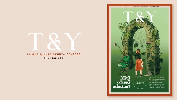 T&Y-lehden kansi: vihreä kuvitus portista, jonka edessä seisoo tyttö.