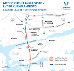 Hankkeen louhinta-alueet on merkitty kartalle.