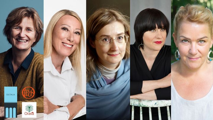 Vasemmalta Minna Lindgren, Sophia Jansson, Emmi Itäranta, Marjo Niemi ja Annina Holmberg.