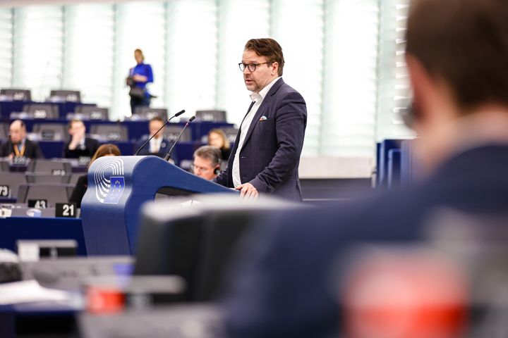 MEP Niinistö EU-parlamentin täysistunnossa Strasbourgissa 28.2.2024.