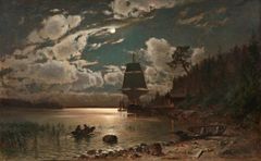 Hjalmar Munsterhjelm: ”Kuutamo Barösundissa”, 1879, öljy kankaalle, 77 ✕ 124 cm Gösta Serlachiuksen taidesäätiö